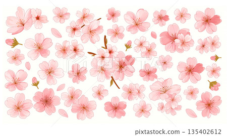 Frame material decorated with spring flowers, wreath, background, white background, simple, natural, illustration, design material 135402612