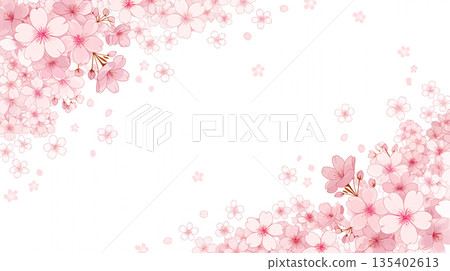 Frame material decorated with spring flowers, wreath, background, white background, simple, natural, illustration, design material 135402613