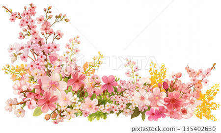 Wreath-style design material featuring spring flowers Frame Background Spring season feeling Natural Natural Atmosphere Gentle 135402630