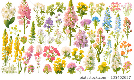 Wreath-style design material featuring spring flowers Frame Background Spring season feeling Natural Natural Atmosphere Gentle 135402637