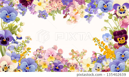 Wreath-style design material featuring spring flowers Frame Background Spring season feeling Natural Natural Atmosphere Gentle 135402639