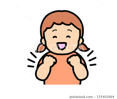 Delighted (fist pump) brown-haired girl 135402664