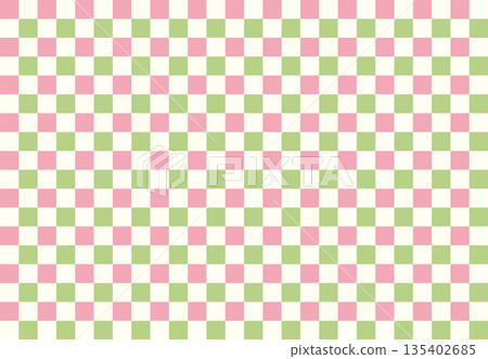 Pink, white, and green checkered Japanese pattern seamless pattern. Spring colored checkered background image vector illustration. Pink, white, and green checkered Japanese pattern seamless pattern. Spring colored checkered background image vector illustration. 135402685