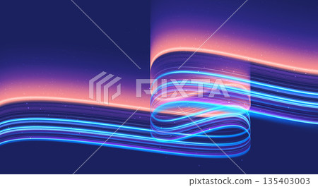 Cyberpunk high-speed motion trail on starry space background Cyberpunk high-speed motion trail on starry space background 135403003