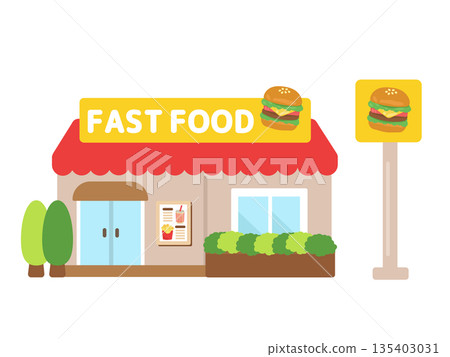 Casual fast food restaurant building illustration Casual fast food restaurant building illustration 135403031