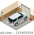 Home garage with family car and bike 135403034