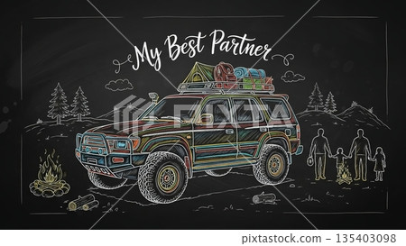 粉筆畫露營和家庭探險 粉筆畫露營和家庭探險 135403098