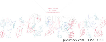 Line art. Botanical illustration with a line drawing touch. Botanical vector frame that can be used in summer and spring. Line art. Botanical illustration with a line drawing touch. Botanical vector frame that can be used in summer and spring. 135403140