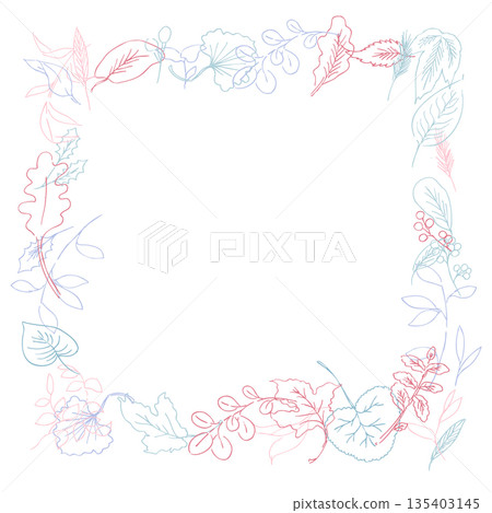 Line art. Botanical illustration with a line drawing touch. Botanical vector frame that can be used in summer and spring. 135403145
