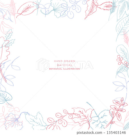 線條藝術。帶有線條繪畫風格的植物插圖。適用於春夏兩季的植物向量邊框。 135403146
