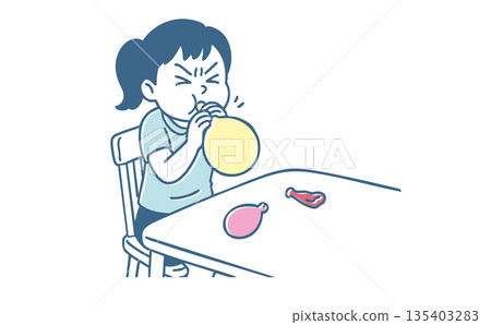 女孩玩氣球的插圖 135403283