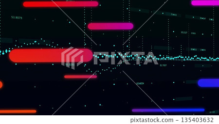 Displaying glowing horizontal bars and cyan scatter in data dashboard, with numerical labels Displaying glowing horizontal bars and cyan scatter in data dashboard, with numerical labels 135403632