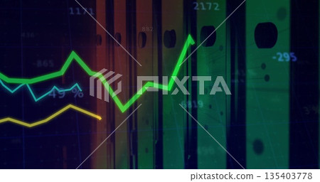 Showing lime green zigzag line graph climbing on dark analytics panel, with bars and numeric labels Showing lime green zigzag line graph climbing on dark analytics panel, with bars and numeric labels 135403778