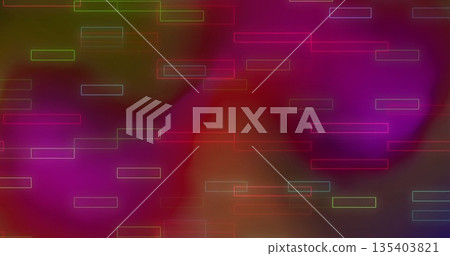 Displaying neon rectangle outlines floating in abstract digital artwork, with multicolor gradient 135403821