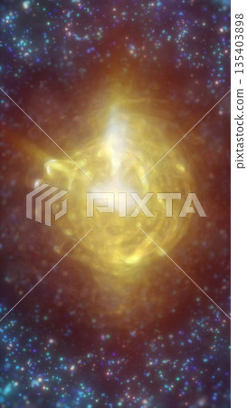 Abstract golden cosmic energy cloud with glowing core and starry background, symbolizing creation, universe, and radiant power 135403898