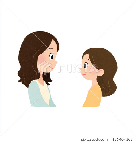 Illustration of a mother and daughter talking face to face. Consultation, empathy, family communication 135404163