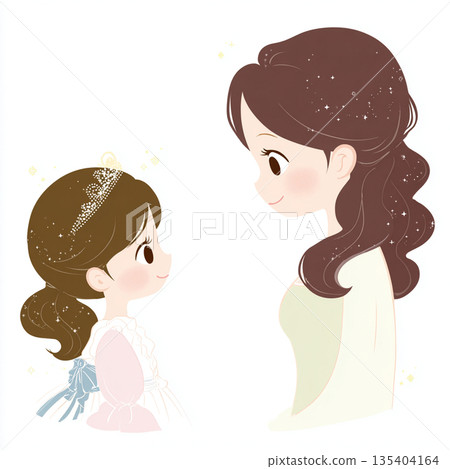 Illustration of a mother and daughter talking face to face. Consultation, empathy, family communication 135404164