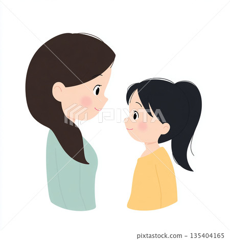 Illustration of a mother and daughter talking face to face. Consultation, empathy, family communication 135404165