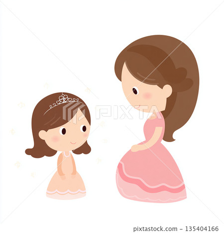 母女面對面交談的插圖。諮商、同理心、家庭溝通 135404166