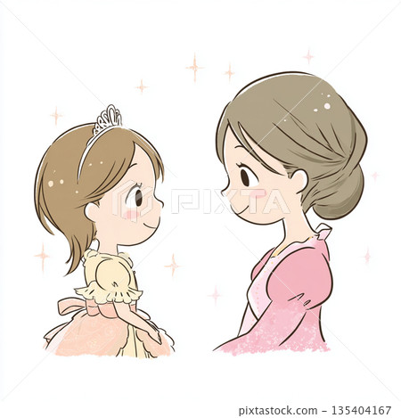 母女面對面交談的插圖。諮商、同理心、家庭溝通 135404167