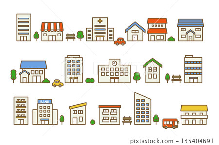 Cute house and building icon set | Housing and facilities vector material Cute house and building icon set | Housing and facilities vector material 135404691