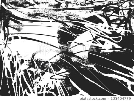 Grunge texture featuring urban dust, distress grain, and splattered details. Easy-to-use overlay for adding grungy, rough, or aged effects to posters and design projects. 135404779