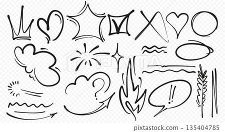 Line movement effect element, expressive emotion effect decoration icon. Hand drawn cute doodle line elements. Line movement effect element, expressive emotion effect decoration icon. Hand drawn cute doodle line elements. 135404785