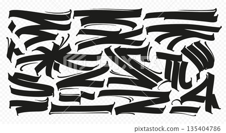 Hand drawn underline set. Abstract calligraphy collection of curved stripe vector elements. 135404786