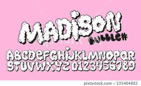 Bubble gum font design. Graffiti bubble alphabet set. Hand drawn balloon letters and numbers. Funky vector typeface Bubble gum font design. Graffiti bubble alphabet set. Hand drawn balloon letters and numbers. Funky vector typeface 135404802