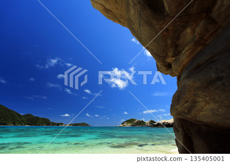 Summer Okinawa Tokashiki Island Aharen Beach with its beautiful Kerama blue waters 135405001