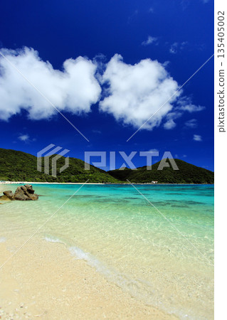Summer Okinawa Tokashiki Island Aharen Beach with its beautiful Kerama blue waters 135405002