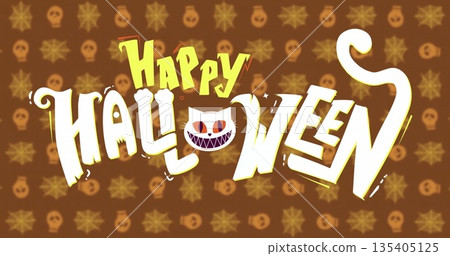 Image of happy halloween text over red shapes 135405125