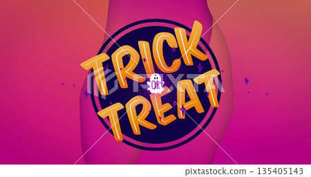 Image of trick or treat text over layers of pink background 135405143