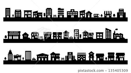 街景輪廓素材 | 並排房屋與建築物向量素材 街景輪廓素材 | 並排房屋與建築物向量素材 135405309
