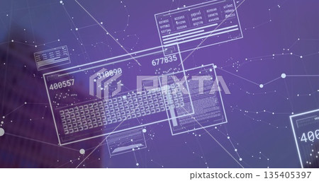 Visualizing translucent panel showing keyboard grid and data overlays in virtual network workspace 135405397