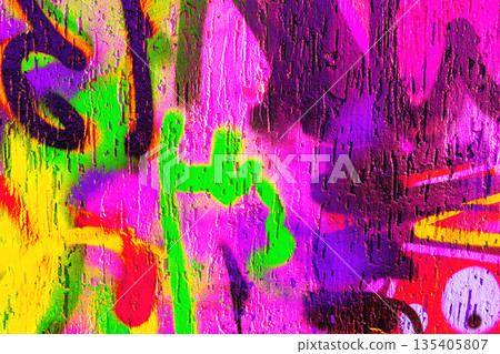 Bright Neon Graffiti Abstract Wall Art with Fluorescent Pink, Green, Yellow Colors in Y2K Style 135405807