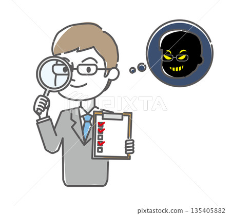 上門詐騙犯：商人正透過放大鏡觀察 135405882