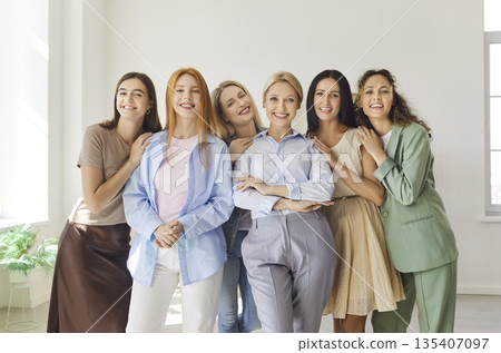 Supportive women team portrait after leadership workshop and mentoring session Supportive women team portrait after leadership workshop and mentoring session 135407097
