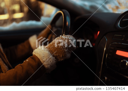 Winter Driving at Night - Interior View Winter Driving at Night - Interior View 135407414