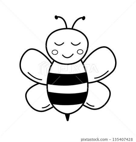Funny cartoon bee icon. Vector illustration isolated on white. Funny cartoon bee icon. Vector illustration isolated on white. 135407428