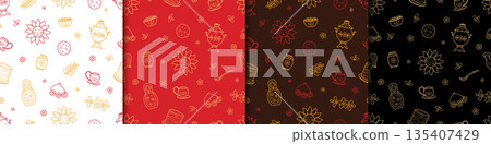 Set of seamless patterns Maslenitsa is a traditional holiday marking the end of winter. Background Shrovetide. Vector doodle illustration wallpaper. Set of seamless patterns Maslenitsa is a traditional holiday marking the end of winter. Background Shrovetide. Vector doodle illustration wallpaper. 135407429