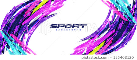 Vibrant Sport Background with Colorful Brush Strokes and Halftone Effect. Abstract and Energetic Sport Banner or Poster Design Vibrant Sport Background with Colorful Brush Strokes and Halftone Effect. Abstract and Energetic Sport Banner or Poster Design 135408120