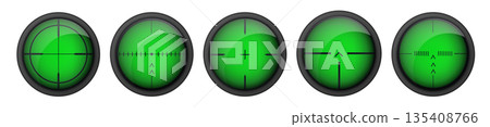 Realistic sniper sight thermal imager. Sniper scope with measurement thermal imager marks template. Sniper scope crosshairs view. Realistic vector optical sight. Realistic sniper sight thermal imager. Sniper scope with measurement thermal imager marks template. Sniper scope crosshairs view. Realistic vector optical sight. 135408766
