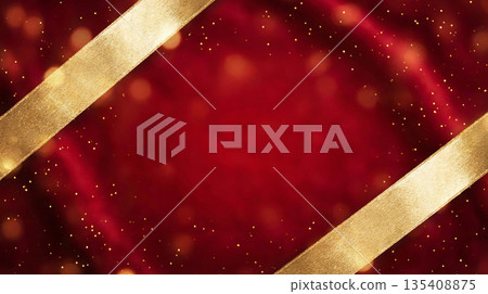 紅色背景，飾以金色斜紋絲帶和閃光片 135408875