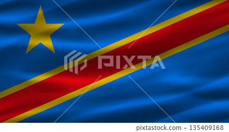 Democratic Republic of the Congo flag with fabric texture. Realistic flag of the Democratic Republic of the Congo waving 135409168