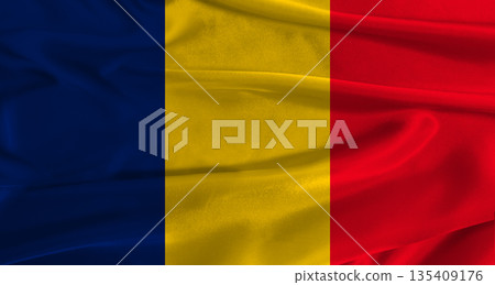 Flag of Chad with fabric textured background. Close up of National flag of Chad with realistic texture Flag of Chad with fabric textured background. Close up of National flag of Chad with realistic texture 135409176