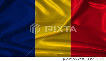 National flag of Chad with cloth texture. Chad flag with realistic texture background 135409178