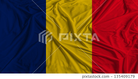 Chad flag with fabric texture background. National flag of Chad with cloth texture Chad flag with fabric texture background. National flag of Chad with cloth texture 135409179