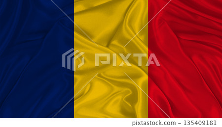 Chadian flag with fabric texture. Realistic flag of Chad waving, National flag Chadian flag with fabric texture. Realistic flag of Chad waving, National flag 135409181