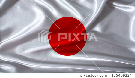 National flag of Japan with cloth texture. Japan flag with realistic texture background 135409224